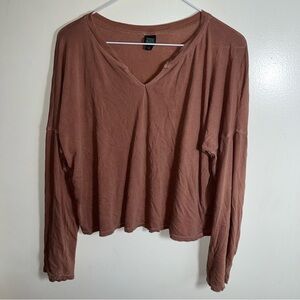 Wild Fable Burnt Orange Knit Cropped V-Neck Long Sleeve Top Size L